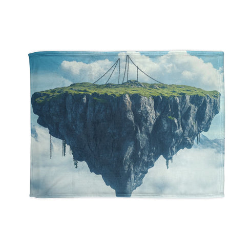 Floating Sky Island Chained to Mountain (Edition II) — Plush Fleece Throw Blanket — Full Flat Artwork View