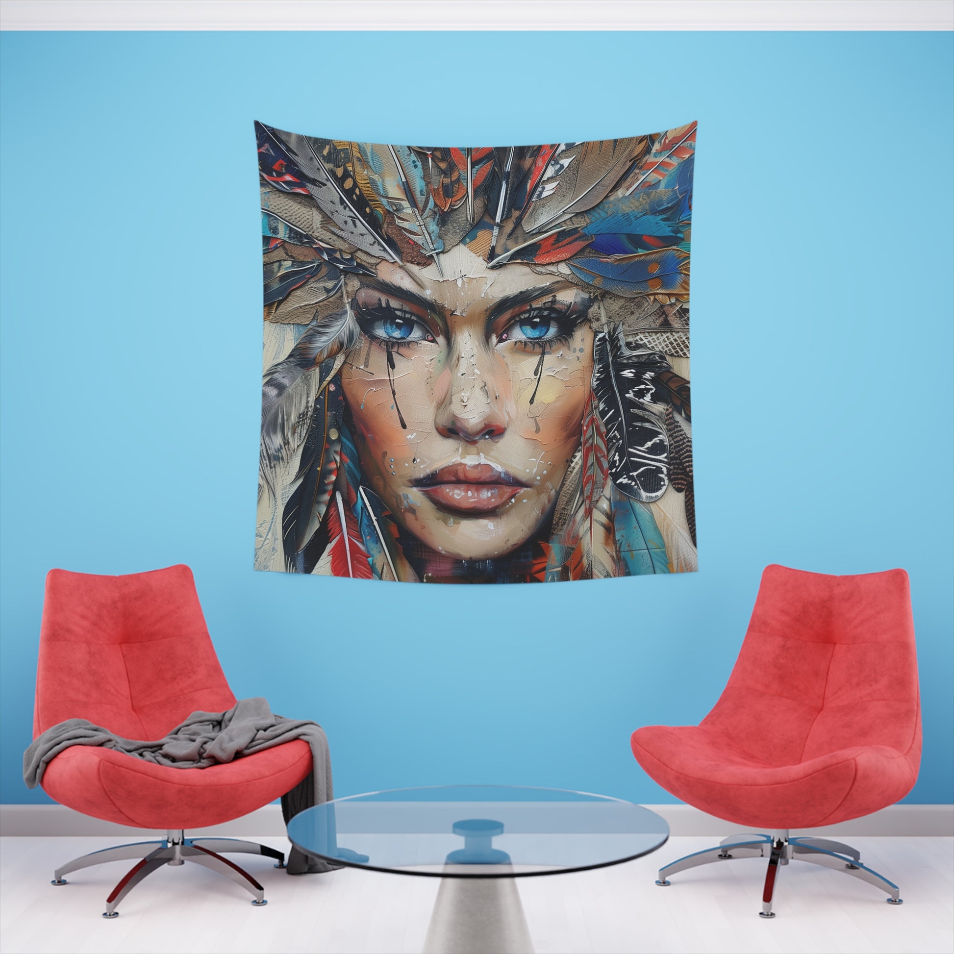 Feather Dance: A Bohemian Tapestry | Wall Tapestry | All Over Print, AOP, Decor, Halloween, Home & Living, Home Decor, Indoor, Spring Essentials, Sublimation, Tapestry | Prints with Passion