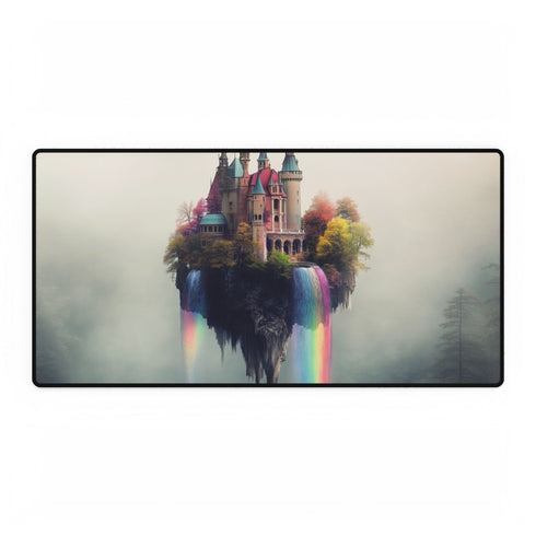 Floating Castle with Rainbow Waterfalls — XL & XXL Desk Mat — Full Top-Down Artwork View