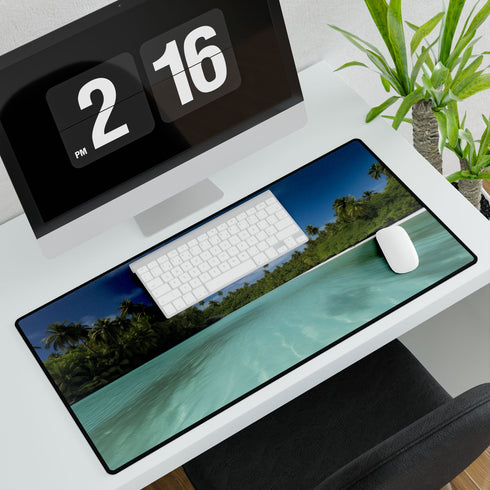 Aitutaki Lagoon Cook Islands Tropical Paradise — XL & XXL Desk Mat — 3mm Non-Slip Natural Rubber Base Detail