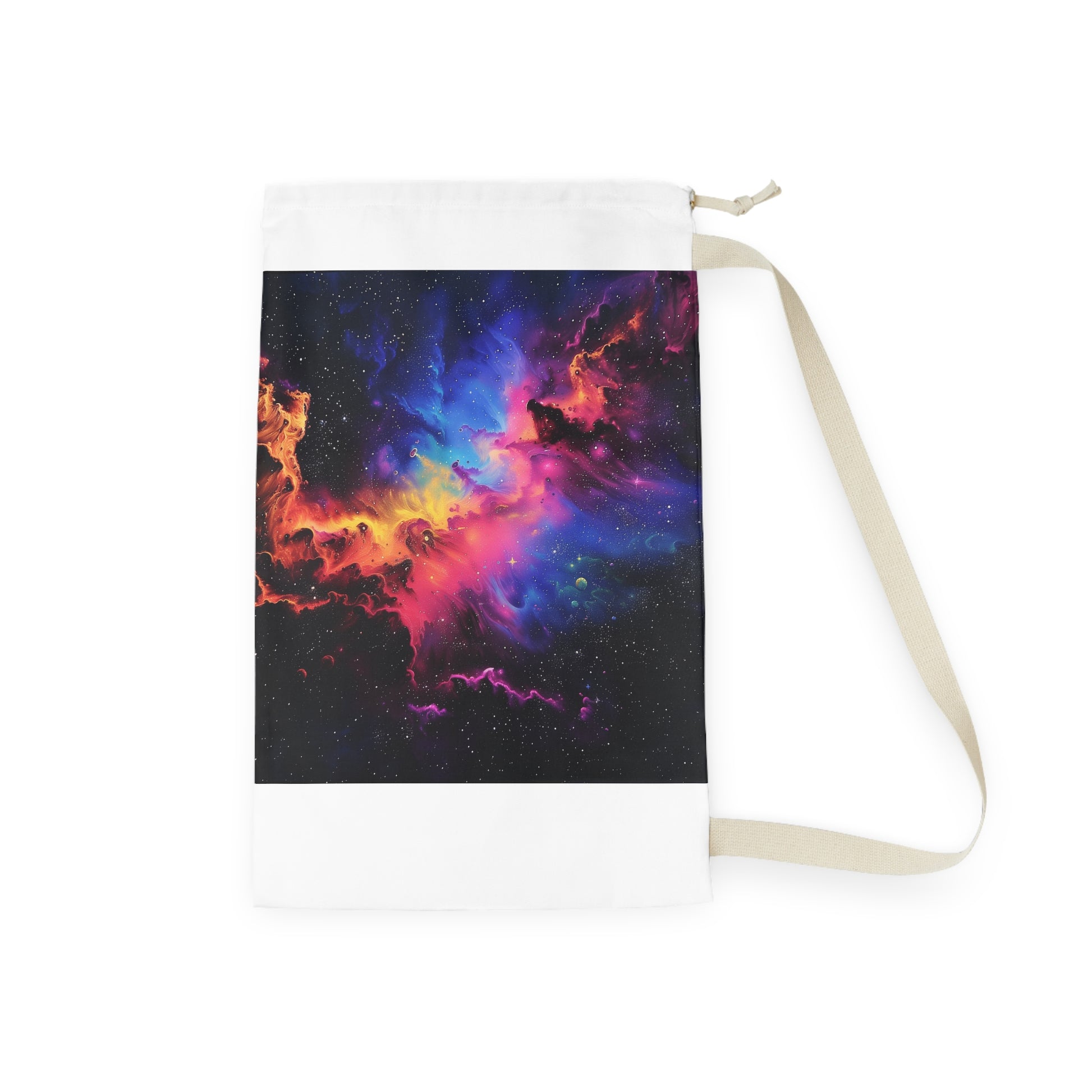 "Neon Galaxy Laundry Bag with cosmic design for out-of-this-world washing convenience"