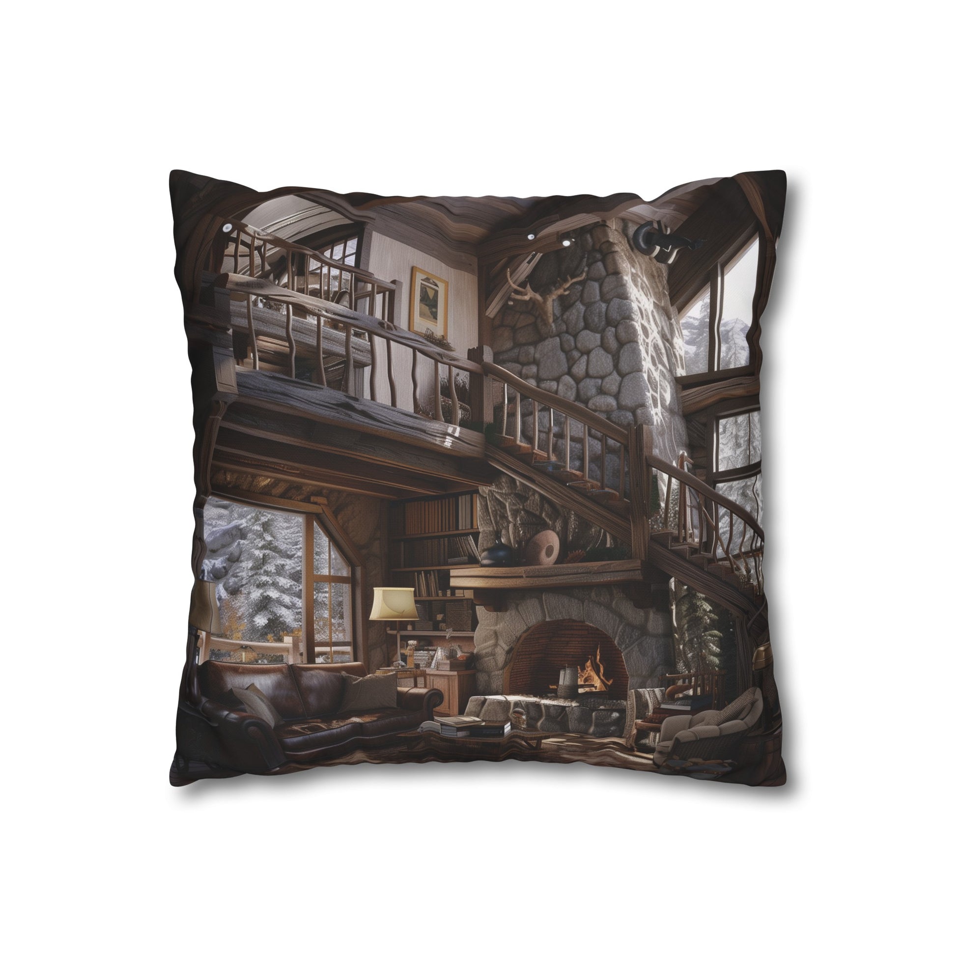 "Rustic Mountain Cabin Retreat Pillowcase - Cozy, high-quality design for all seasons. Makes a perfect gift."