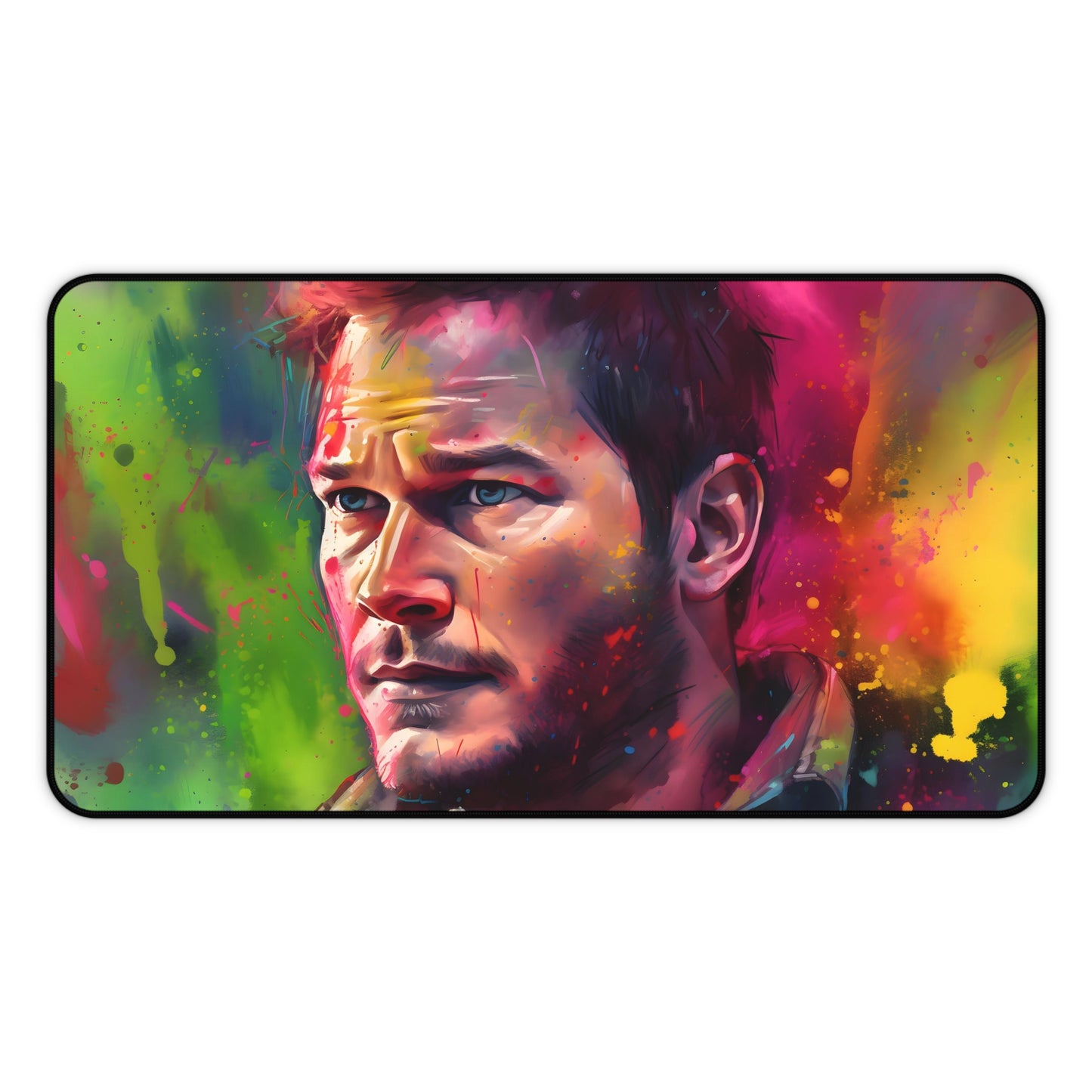 Neon Chris Pratt Desk Mat - Vibrant watercolor design to brighten up your workspace