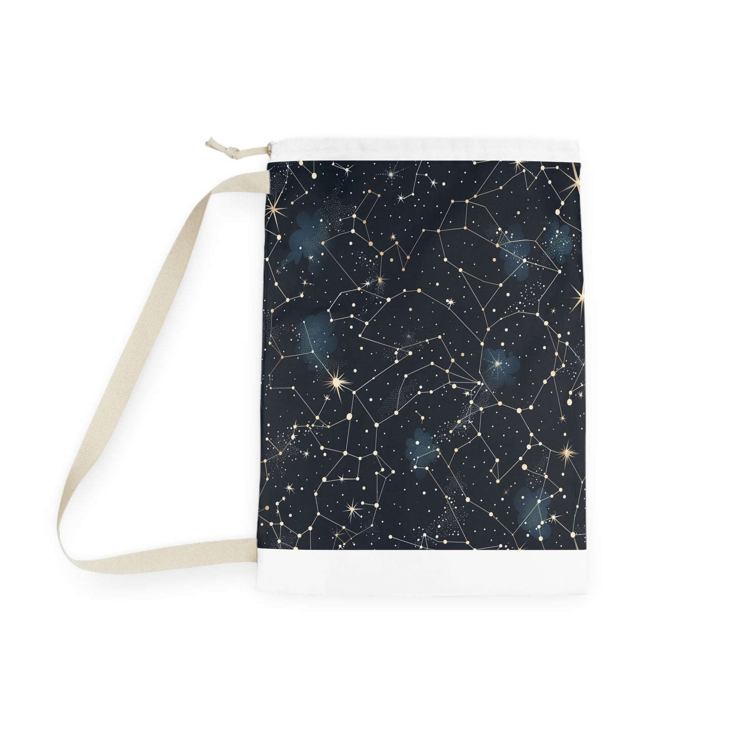 "Starry Sky Laundry Bag with Constellation Stars seamless pattern, perfect for stylish laundry transport"