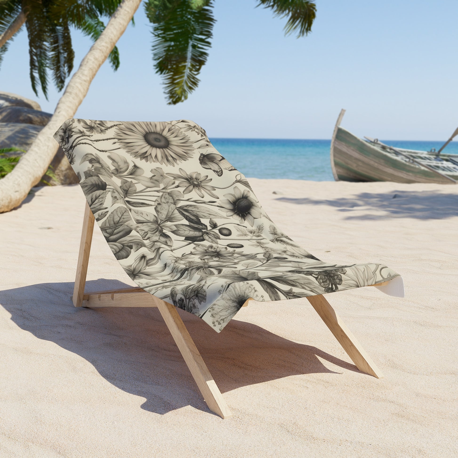 Wrap yourself in luxury with our beautifully designed beach towel featuring a seamless repeating pattern of botanical draw. Perfect for lounging in style at the beach.