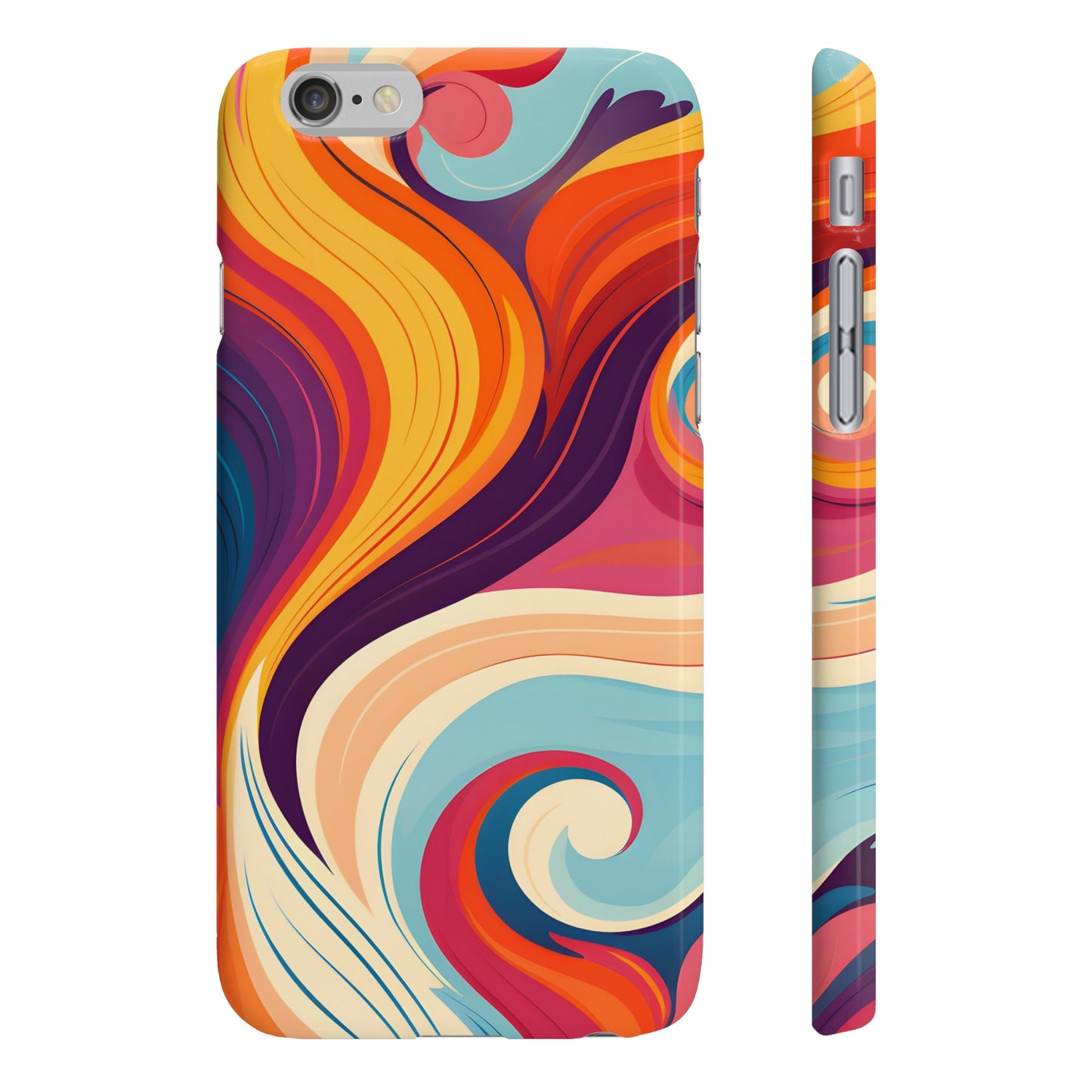 Alt text: "70s Soul: Groovy Pattern Phone Case in marine color palette, perfect for adding vintage vibes to your style. Made of high-quality material, versatile, and stylish. Ideal for all seasons and makes a great gift. Shop more at BenCPrints."