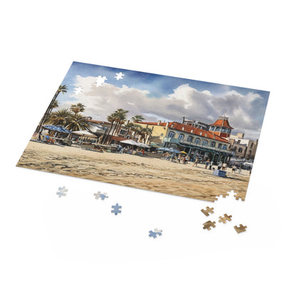 "Venice Beach Puzzle Masterpiece - vibrant jigsaw puzzle with colorful buildings, palm trees, and bustling crowds"