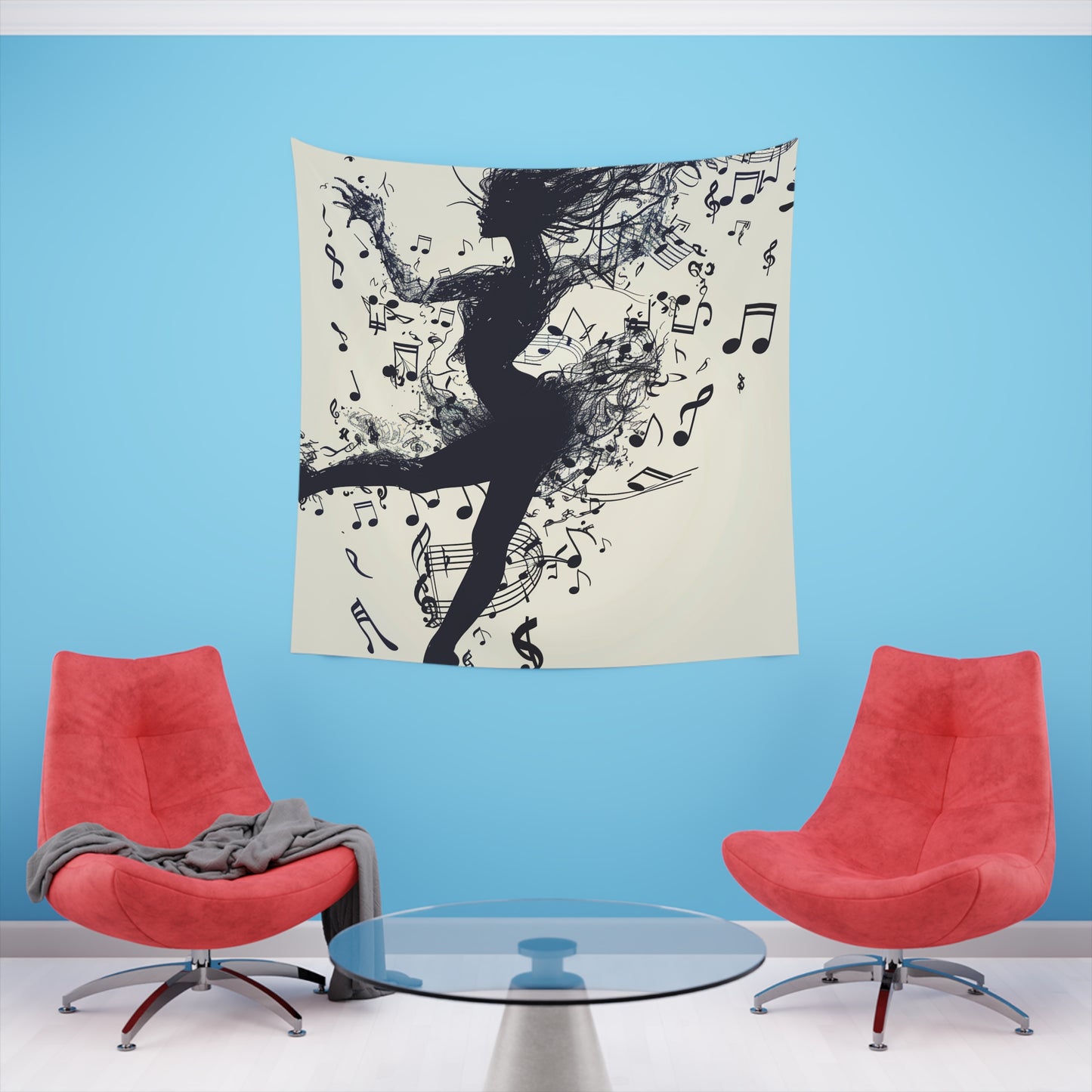 Dancing Notes: A Silhouette Tapestry | Wall Tapestry | All Over Print, AOP, Decor, Halloween, Home & Living, Home Decor, Indoor, Spring Essentials, Sublimation, Tapestry | Prints with Passion