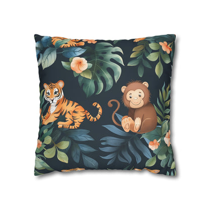 "Wild Tiger Jungle Pillow Case - Sleek design with fierce tigers and lush greenery, perfect for adding adventure to your bedroom decor"