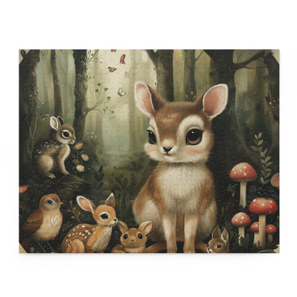 "Woodland Creatures Jigsaw Puzzle with charming animal illustrations in natural habitat"