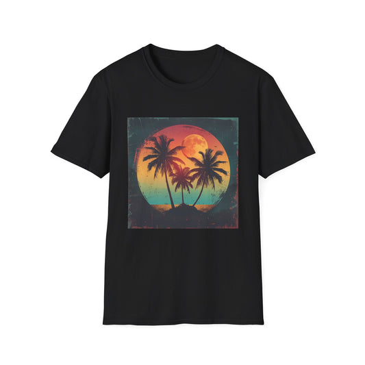 Palm Paradise: Retro Sunset Escape Tshirt | T-Shirt | DTG, Men's Clothing, Regular fit, T-Shirts, Unisex, Women's Clothing | Prints with Passion