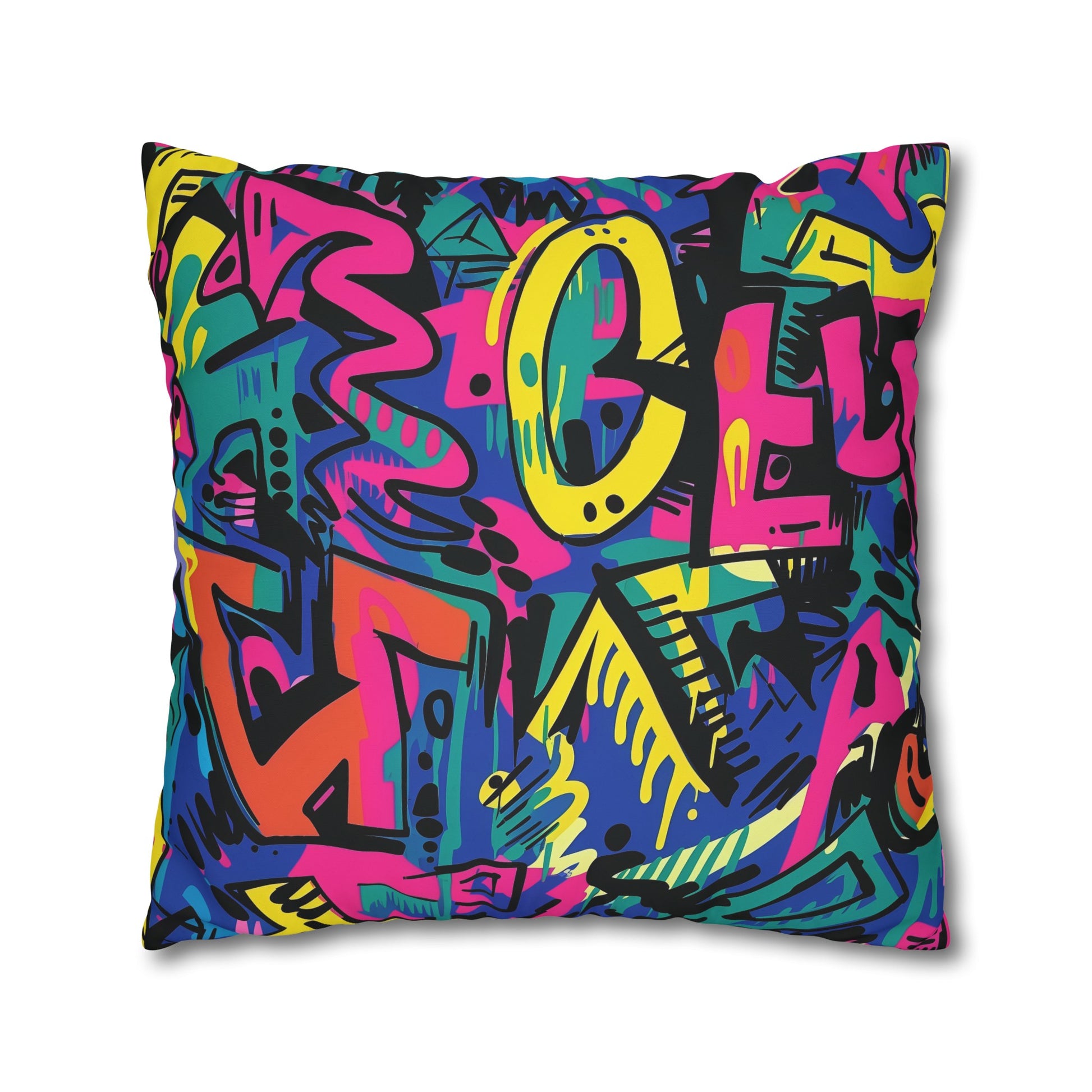 "Neon Urban Graffiti Pillowcase - Vibrant street art design for pop of color in bedroom decor"