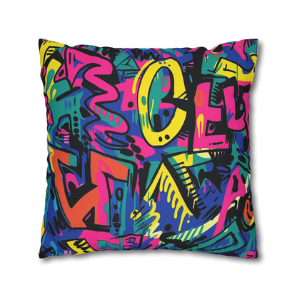 "Neon Urban Graffiti Pillowcase - Vibrant street art design for pop of color in bedroom decor"