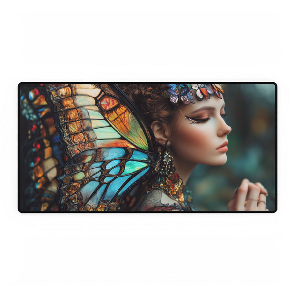 Woman with Butterfly Wings Made of Glass — XL & XXL Desk Mat — Full Top-Down Artwork View
