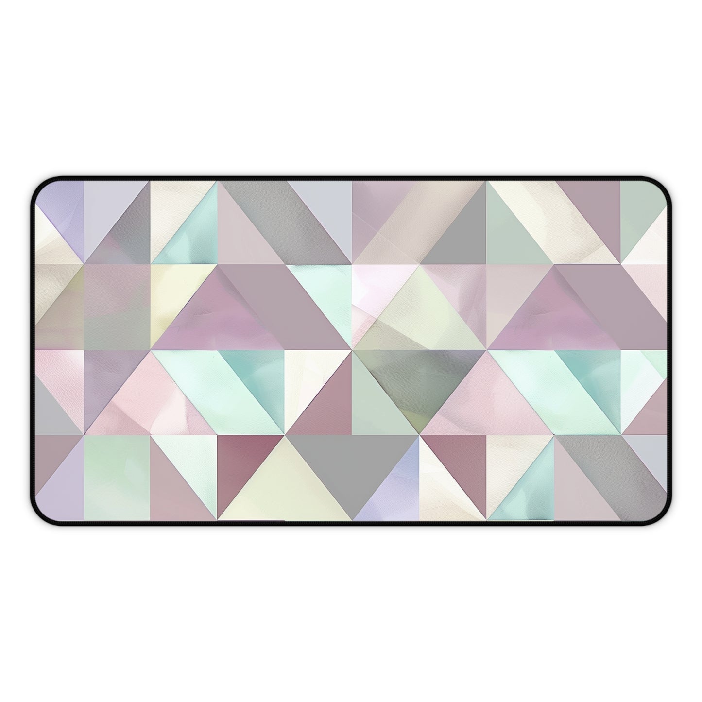 Transform your workspace with our Pastel Geometrics desk mat, featuring a seamless pattern in soft pastel colors for style and protection.