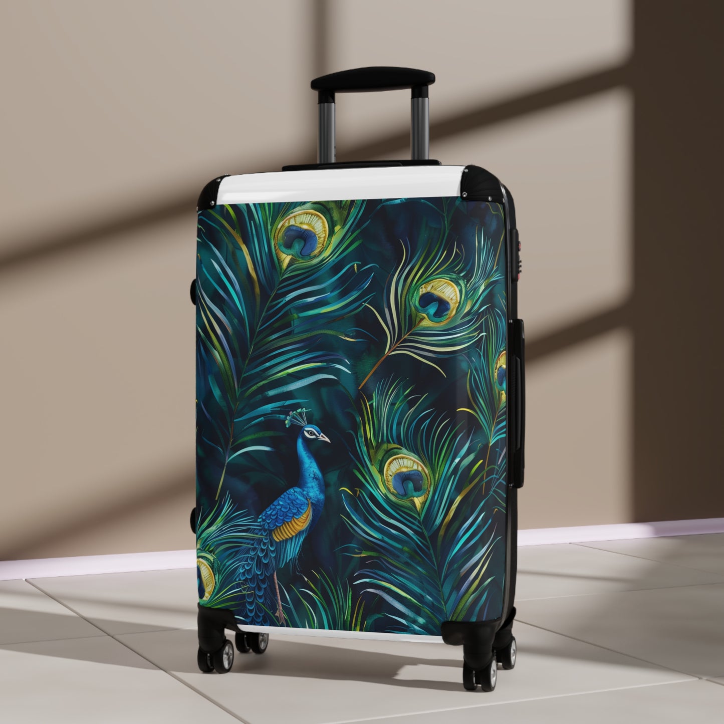 Vibrant Blue Peacock Feathers Suitcase