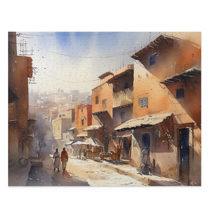 "Magical Marrakesh jigsaw puzzle capturing vibrant marketplace scene for relaxing fun"