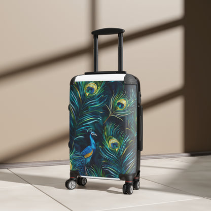 Vibrant Blue Peacock Feathers Suitcase