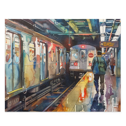 "NYC Subway Watercolor Puzzle - Vibrant and detailed jigsaw of iconic NYC subway system"