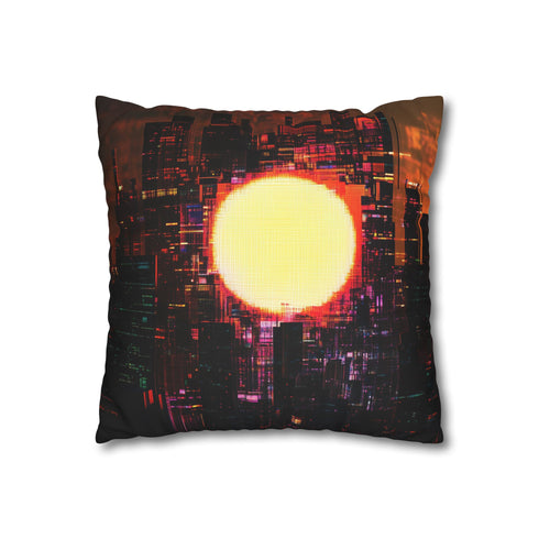 Digital Eclipse over Cyber City (Edition II) — 40×40 Cushion Cover — Double-Sided Back & Concealed Zip Detail