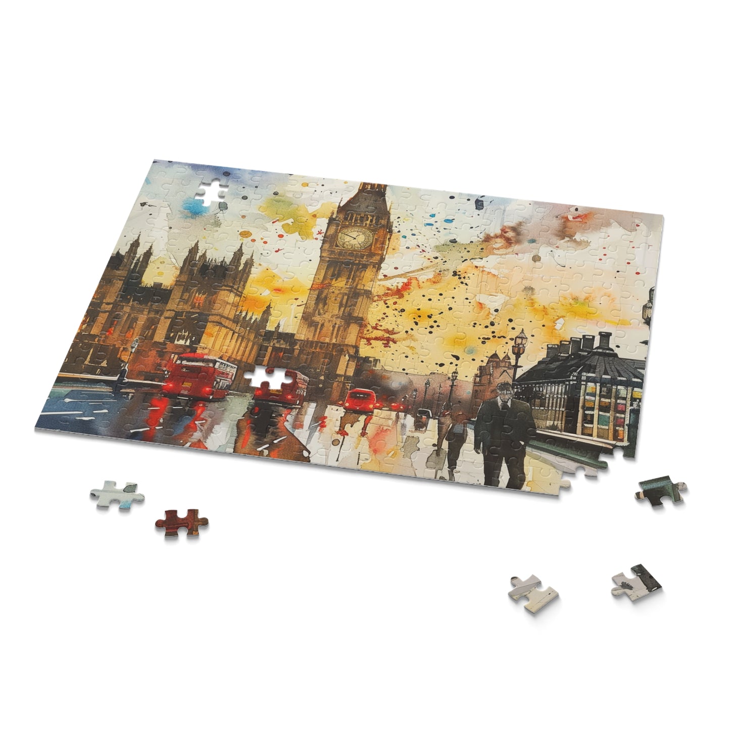 Big Ben Watercolor Puzzle - Piece together iconic London landmark in stunning jigsaw puzzle.