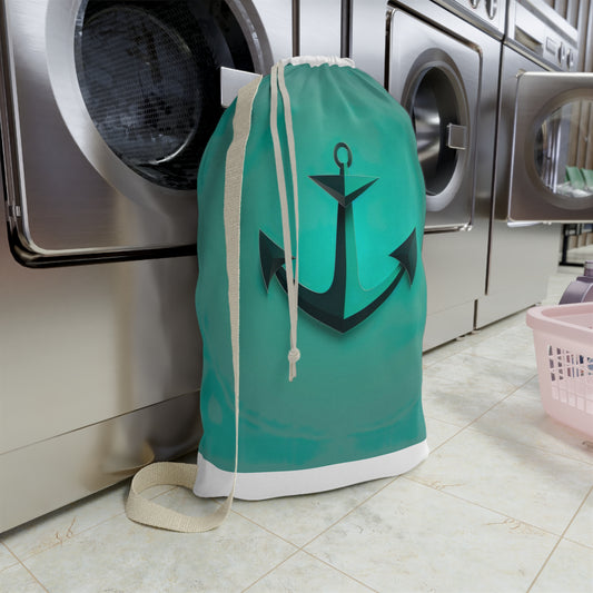 "Stylish anchor print laundry bag for college students, travelers, and busy households - keep laundry organized on the go"