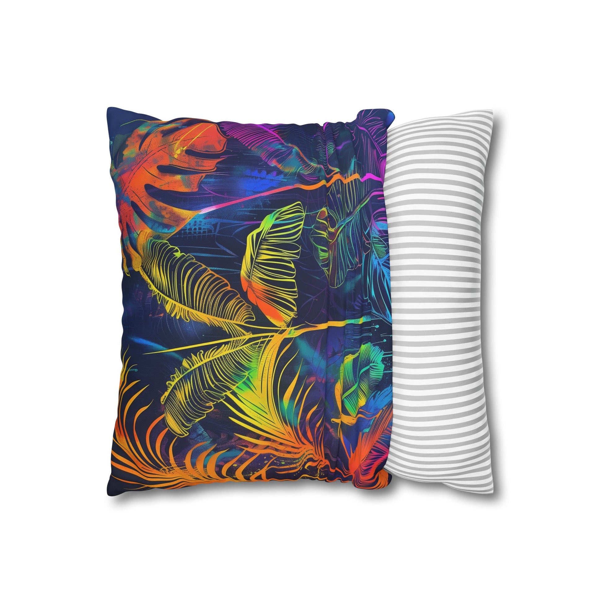 "Electric Jungle Pillowcase - Vibrant tropical design in bold neon hues, high-quality material, perfect for all seasons. Shop now!"