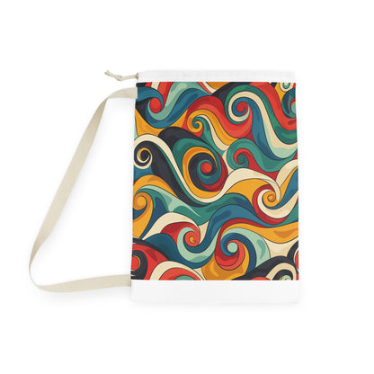 "Retro Waves Laundry Bag with Vibrant Wave Pattern - Stylish and Fun Laundry Transport Solution"