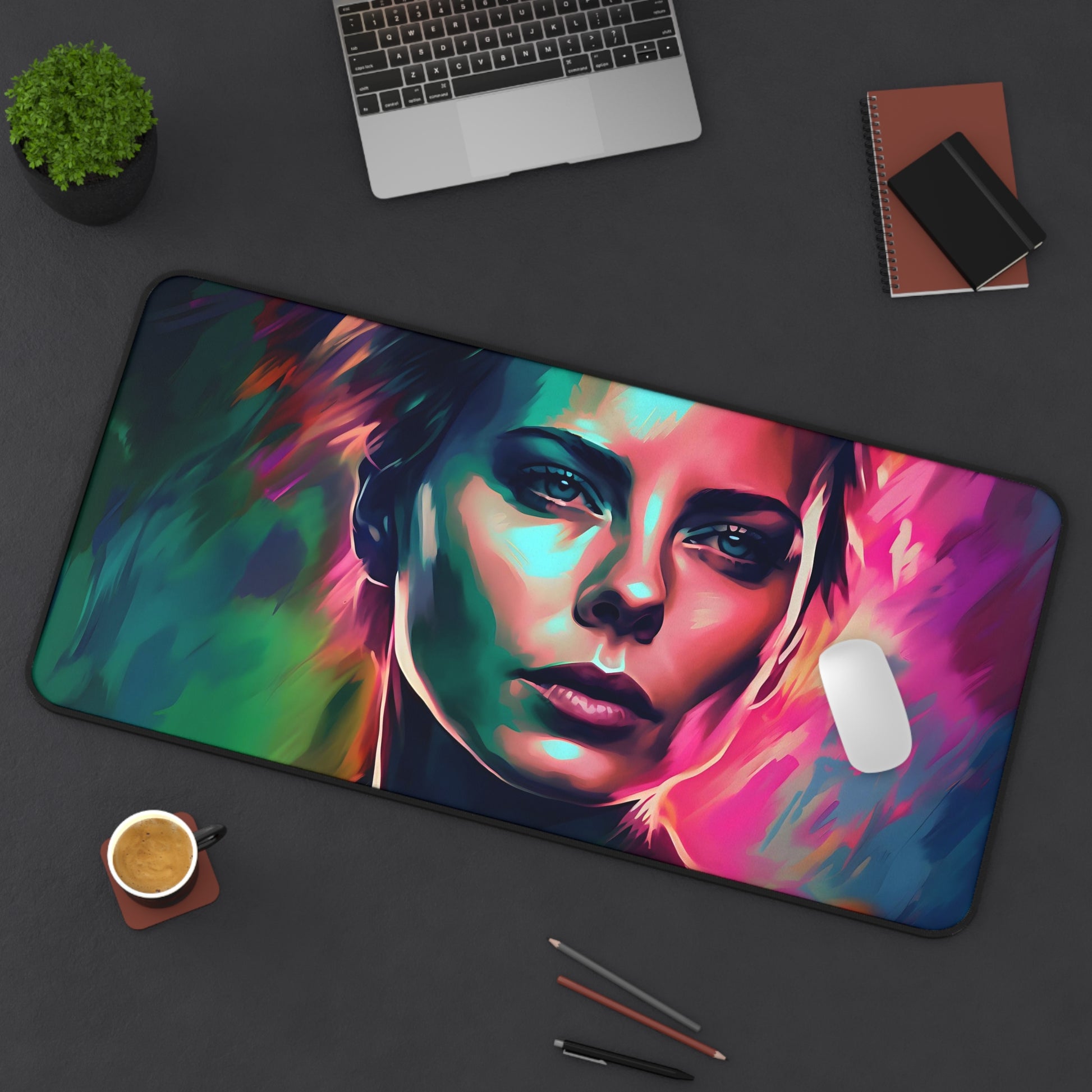 Charlize Theron Neon Watercolor Desk Mat | Desk Mat | Accessories, Back-to-School, Desk, Fall Bestsellers, Home & Living, Mouse pad, Mouse Pads, Mousepad, Seasonal Picks, Stationery, TikTok | Prints with Passion