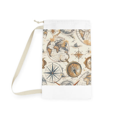 Vintage Maps Laundry Bag - Carry laundry in style with seamless vintage map pattern, adding nostalgic touch to daily chores.