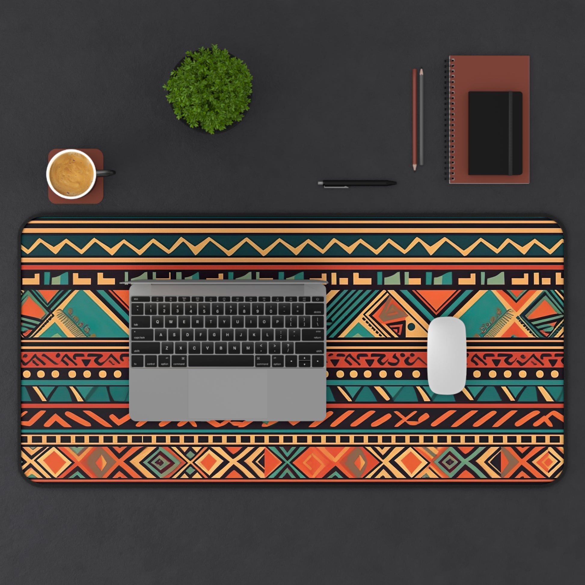 "Enhance workspace with Bohemian Aztec Desk Mat in earth tones for office decor sophistication"