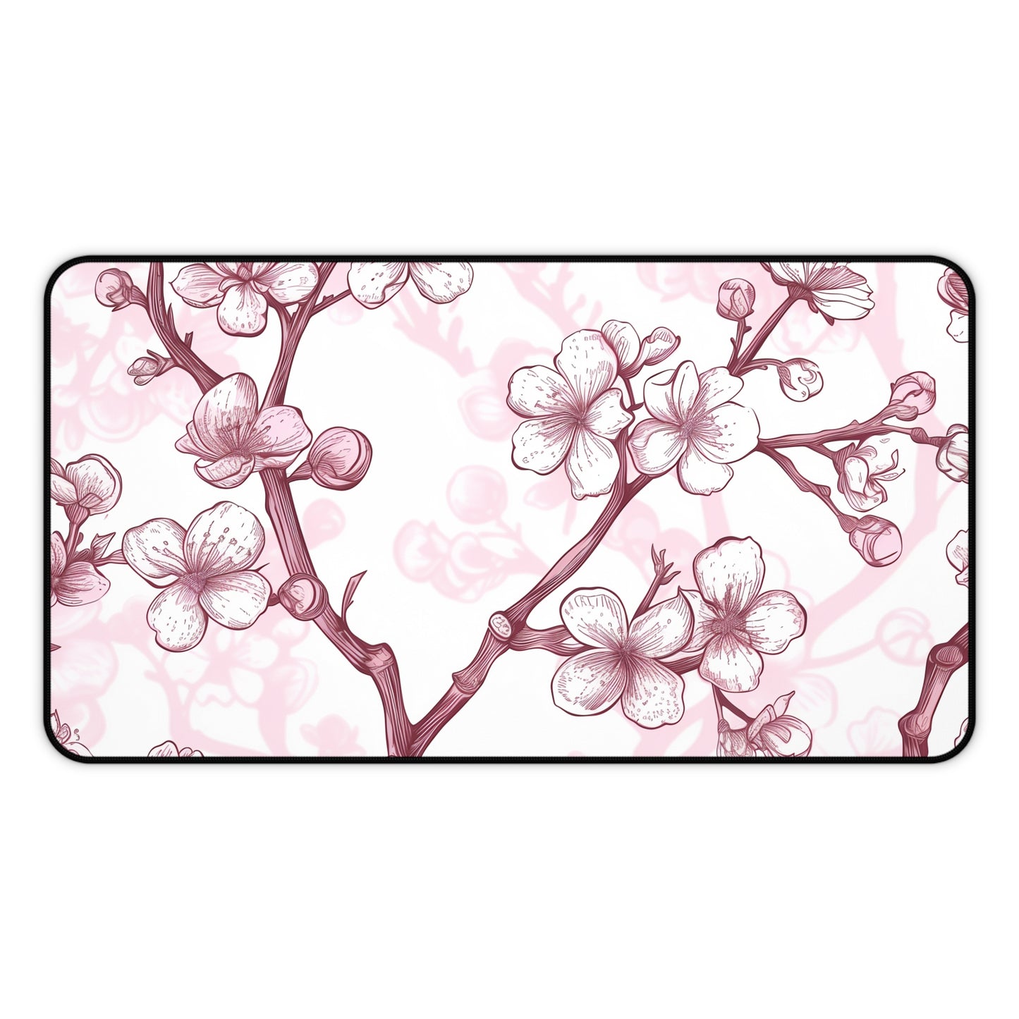 "Cherry Blossom Desk Mat - Enhance your workspace with elegant pink and white floral pattern"