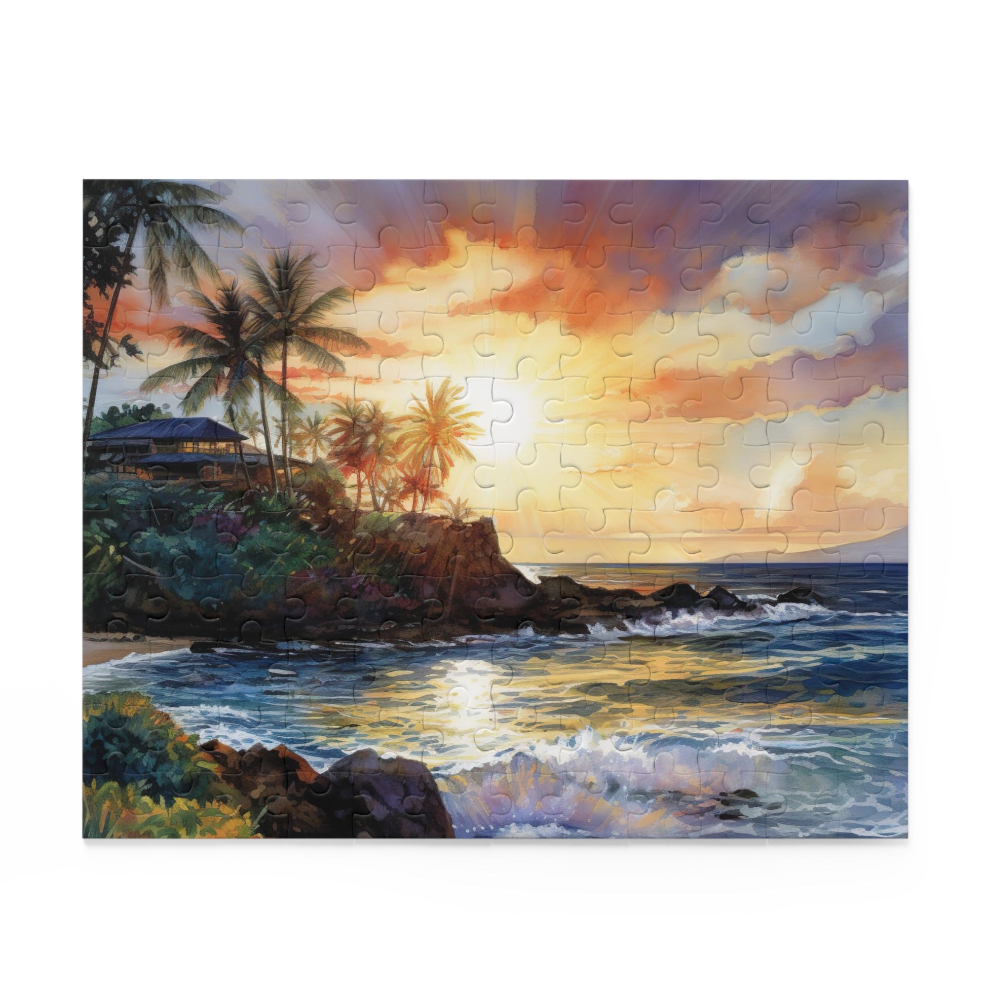 "Piece together Hawaii Beach Paradise jigsaw puzzle with crystal blue waters and golden sand"