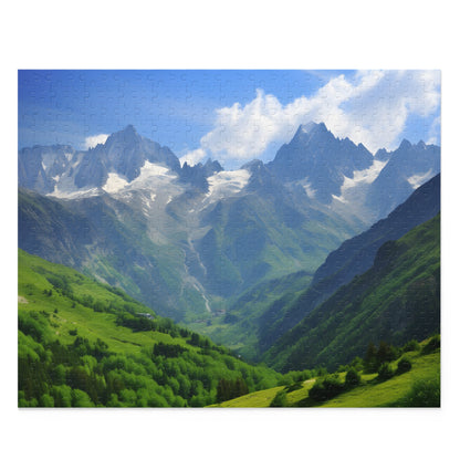 "Alpine Adventure Jigsaw Puzzle featuring snowy peaks and charming villages"