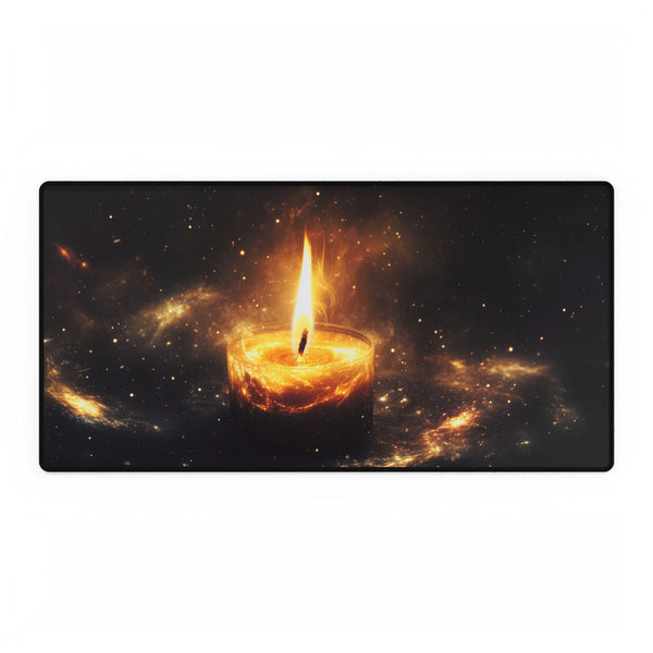 Burning Candle Made of Galaxies — XL & XXL Desk Mat — Full Top-Down Artwork View