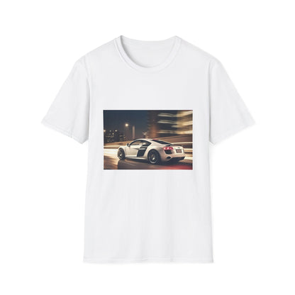 Alt text: "Vibrant Audi R8 racing t-shirt design capturing the essence of speed and adrenaline rush"