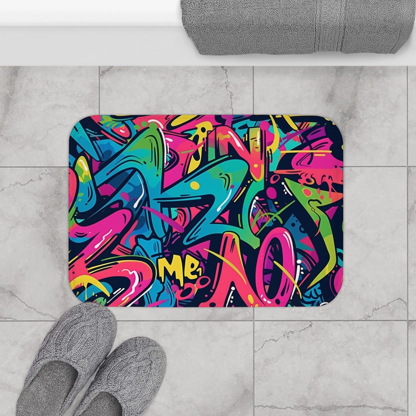 Neon Urban Graffiti Bath Mat