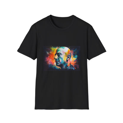 Visionary in Vibrant Radiance<ctrl100>
>user | T-Shirt | Amazon, Billionaire, Business magnate, CEO, Founder, Jeff Bezos, Neon colors, Portrait, Tech pioneer, Watercolor | Prints with Passion