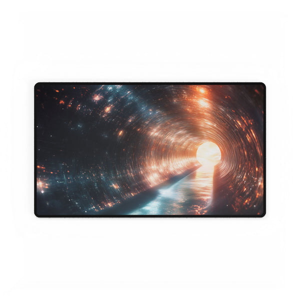 Tunnel of Light Through Dark Matter — XL & XXL Desk Mat — Gaming & Workspace Desk Setup View