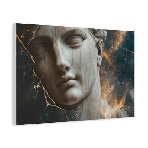 Nebula Inside a Cracked Marble Statue Stretched Canvas Wall Art