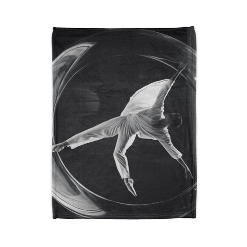 Ballet Dancer Spinning Through Gravity — Plush Fleece Throw Blanket — Folded Plush Blanket Detail