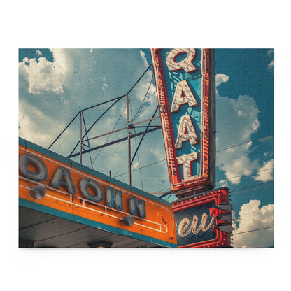 "Colorful Retro Diner Sign jigsaw puzzle with 1950s design for vintage lovers"