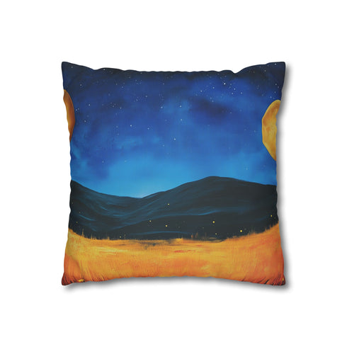 Sunflower Field under Double Moons (Edition II) — 40×40 Cushion Cover — Double-Sided Back & Concealed Zip Detail