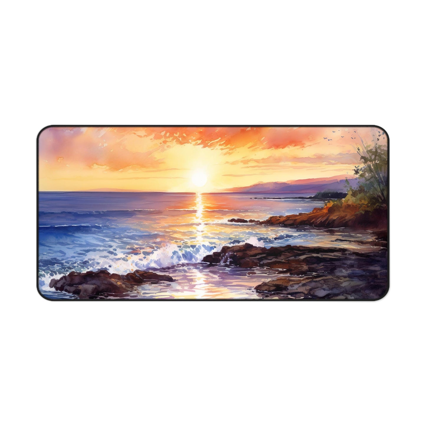 "Ocean Sunrise Desk Mat - Bring tranquility to your workspace with this serene beach-themed desk accessory"