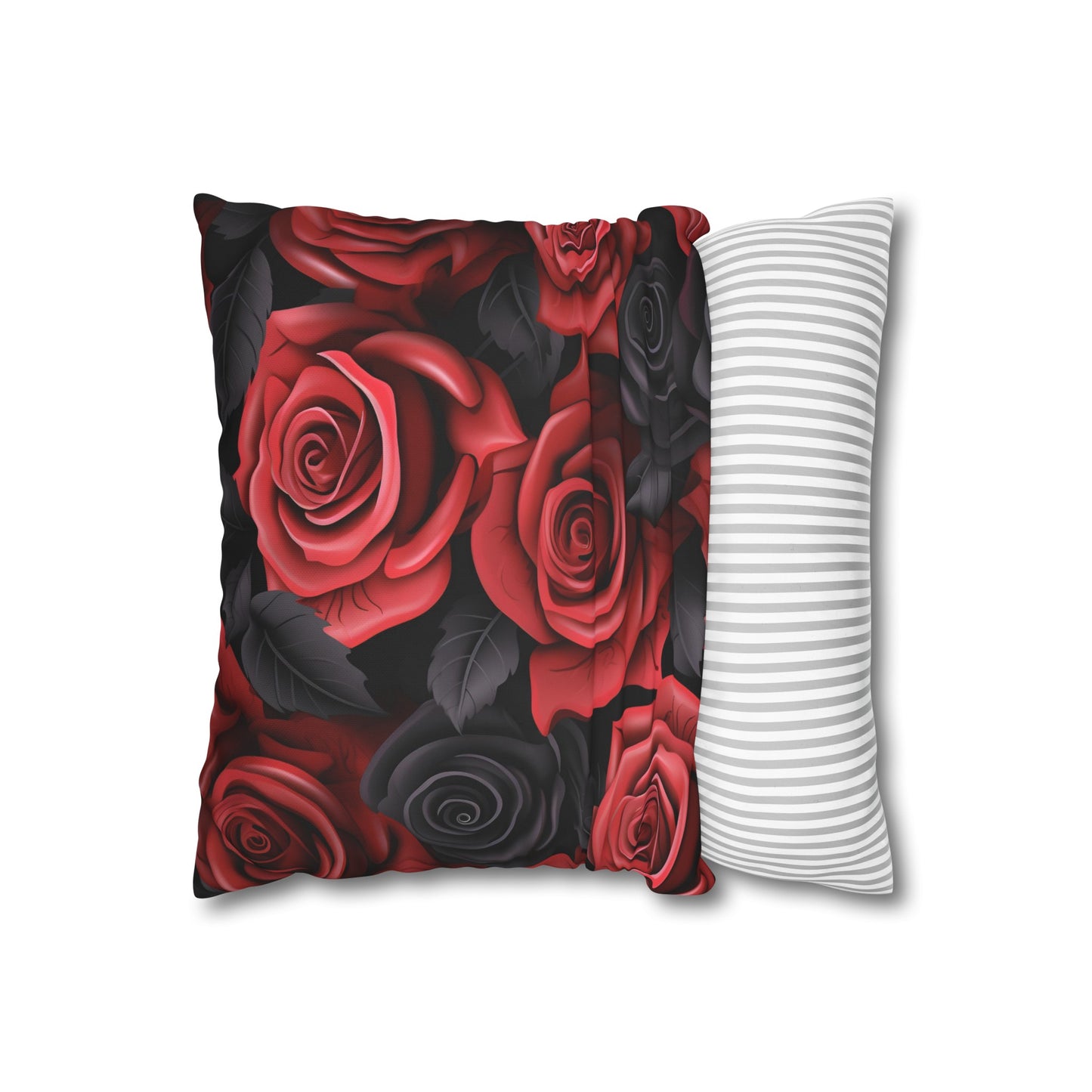 "Rose Garden Pillowcase - High-quality and stylish design with red, pink, and black roses. Perfect for all seasons. Makes a great gift."