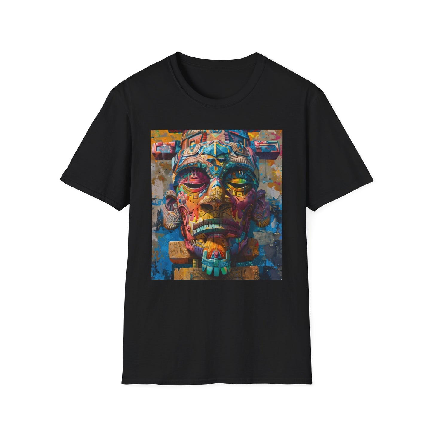 Electric Radiance: The Luminescent Allure of Neon Tribe Mask Paintings | T-Shirt | Cotton, Crew neck, DTG, Men's Clothing, Neck Labels, Regular fit, T-shirts, Women's Clothing | Prints with Passion