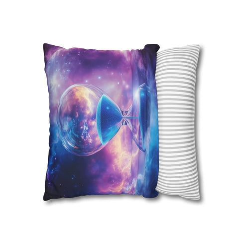 Floating Hourglass in Cosmic Nebula (Edition II) — 40×40 Cushion Cover — Soft Brushed Fabric Texture Close-Up