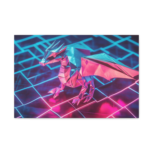 Origami Dragon over a Neon Grid — Canvas Wall Art — Front Gallery-Wrapped Canvas View