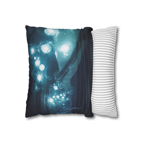 Haunted Subway with Floating Lights (Edition II) — 40×40 Cushion Cover — Sofa & Living Room Lifestyle View