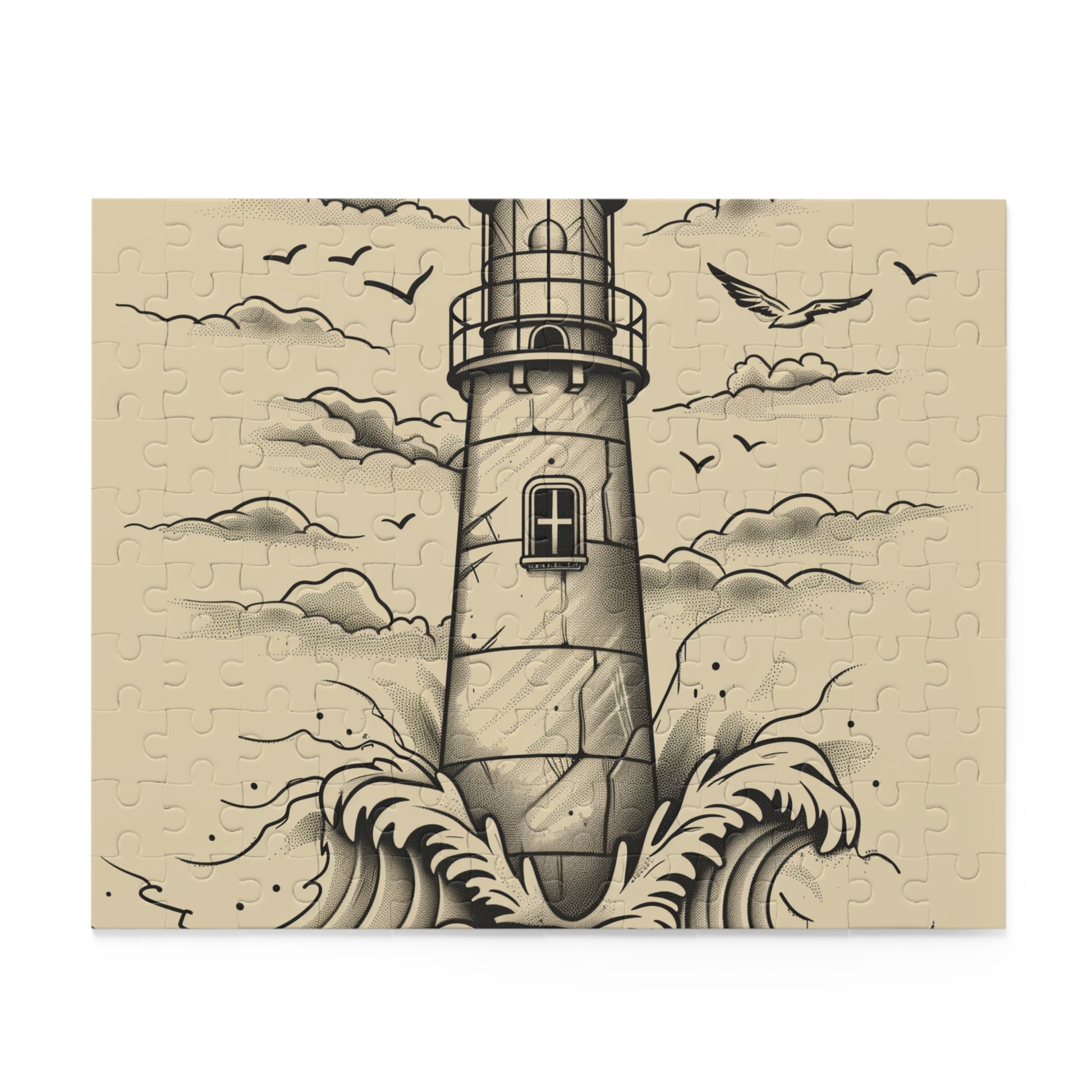 "Coastal Lighthouse Jigsaw Puzzle with Waves - Perfect for Beach Lovers and Puzzle Enthusiasts"